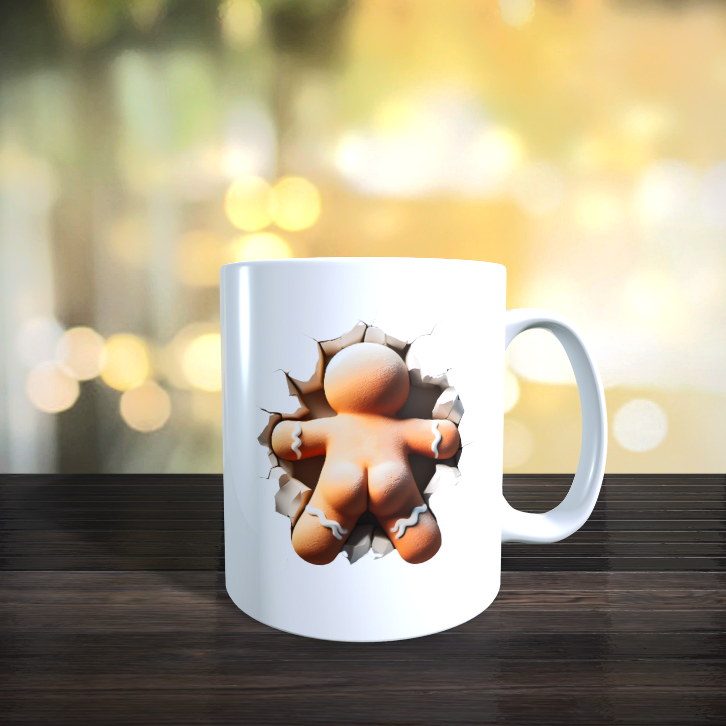 Cană ceramică personalizată „Omulețul de turtă dulce 3D” V1 – 330 ml, albă