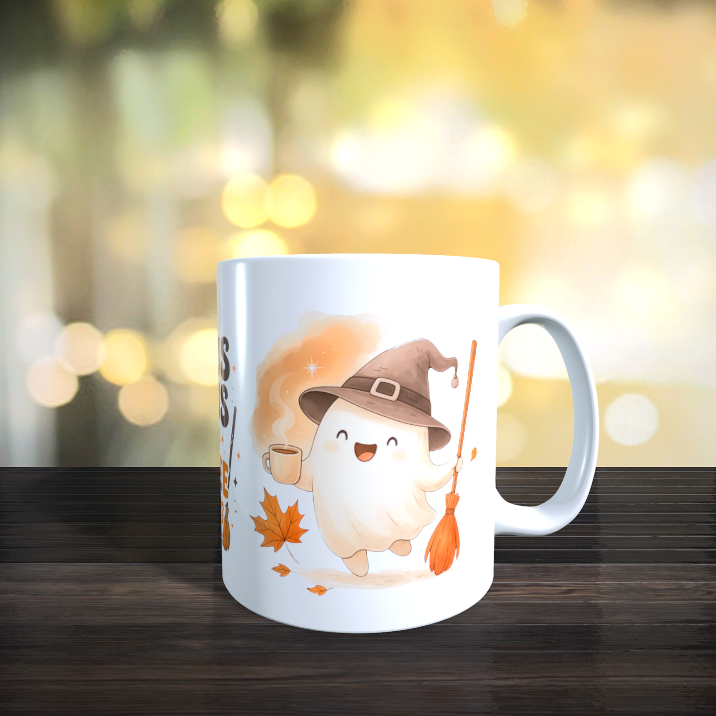 Cană ceramică personalizată „Hocus Pocus – I need coffee to focus” – 330 ml, design fără fundal