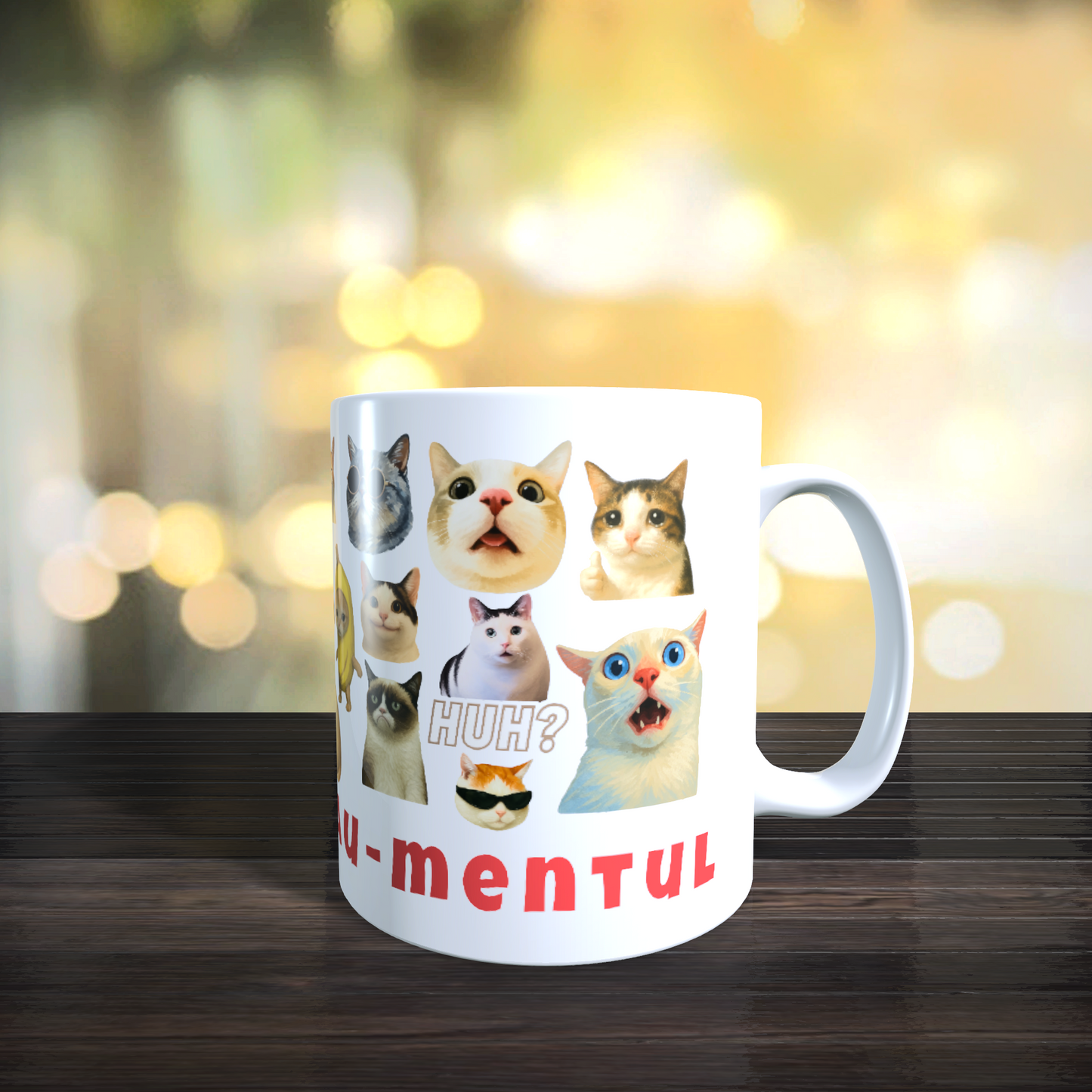 Cana Personalizata cu Pisici Meme „Trăiește miau-mentul” – Pisici Funny, Banana Cat, Grumpy Cat, 330ml, alba