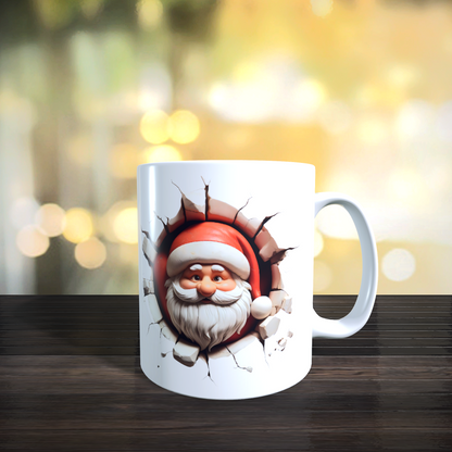 Cană ceramică personalizată „Moș Crăciun 3D” V2 – 330 ml, albă