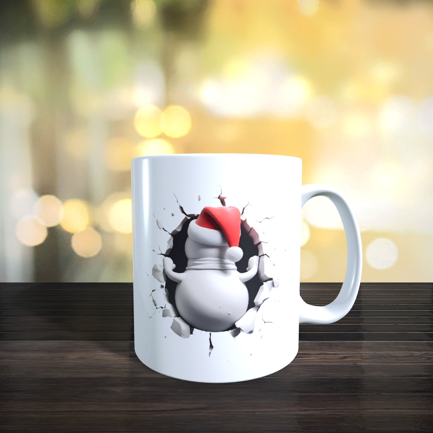 Cană ceramică personalizată „Omul de zăpadă 3D” V1 – 330 ml, albă