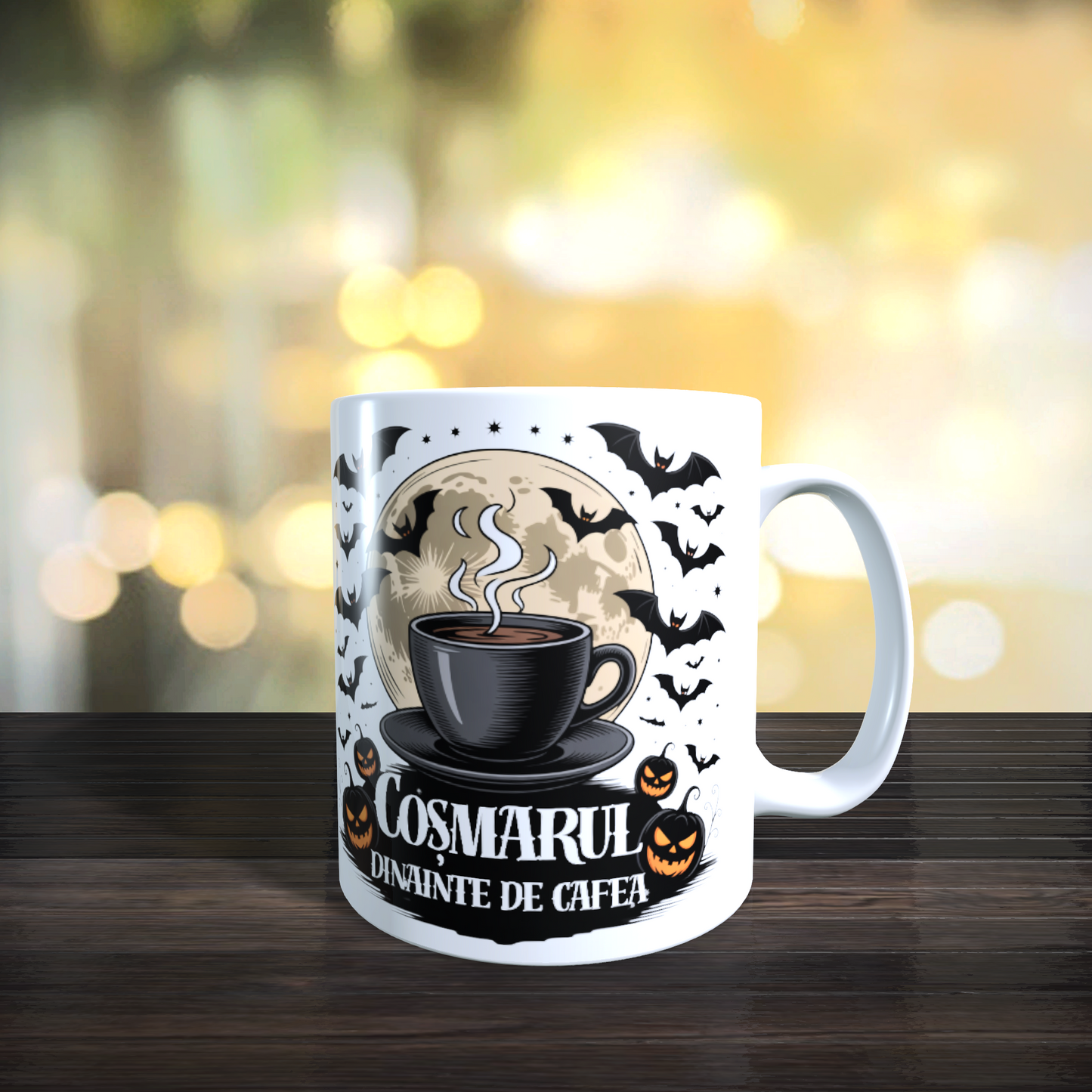 Cană ceramică personalizată „Coșmarul dinainte de cafea” – 330 ml, albă