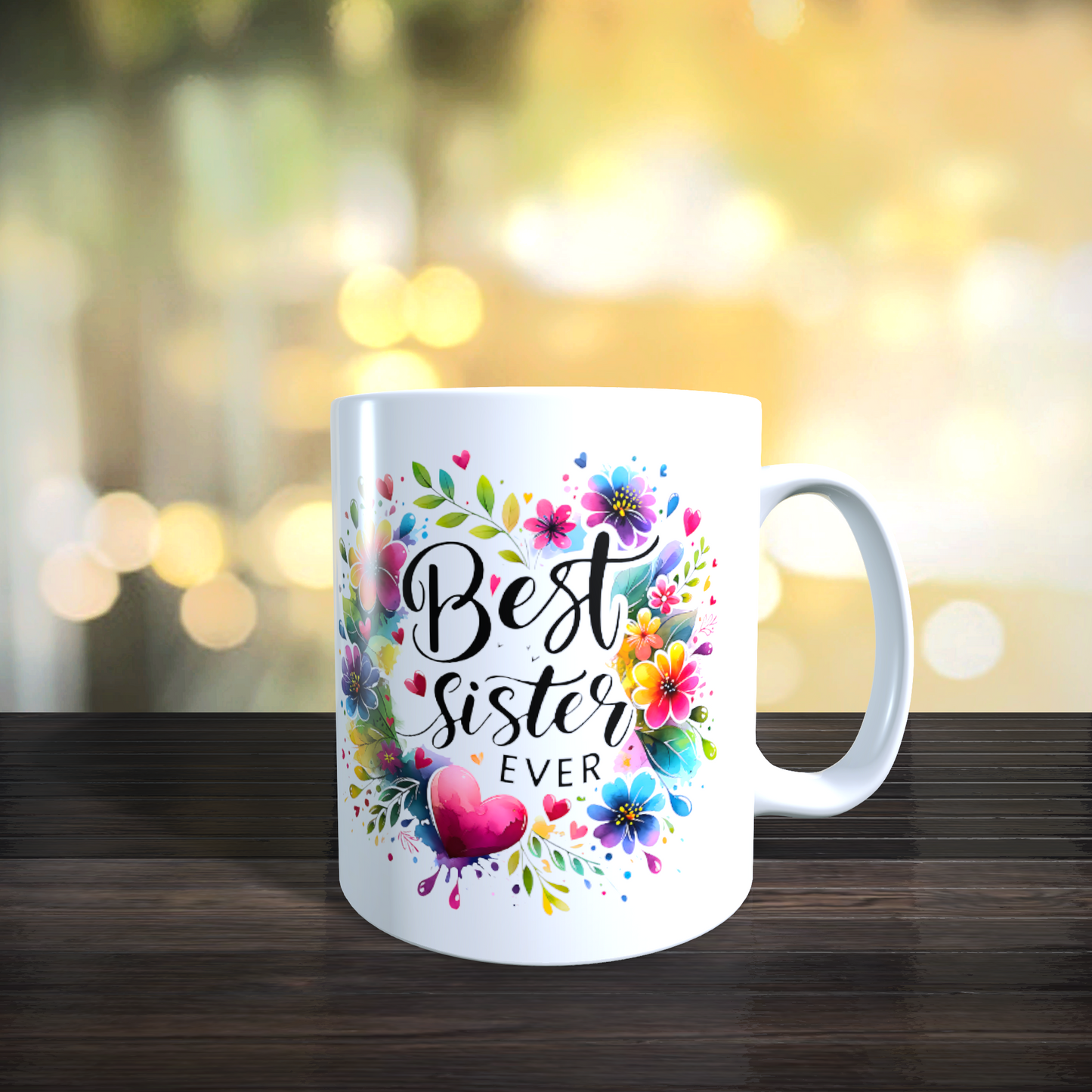 Cană ceramică personalizată „Best Sister Ever” – 330 ml, albă