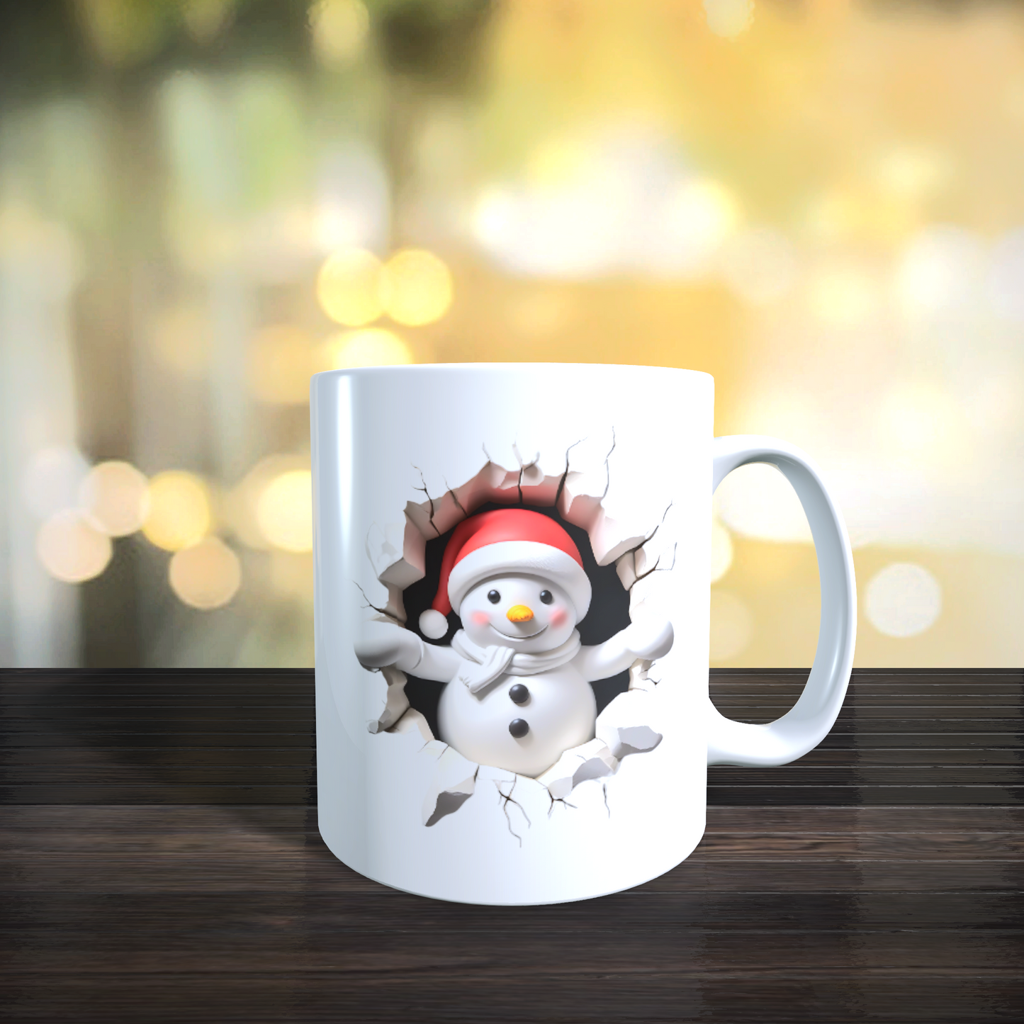 Cană ceramică personalizată „Omul de zăpadă 3D” V2 – 330 ml, albă