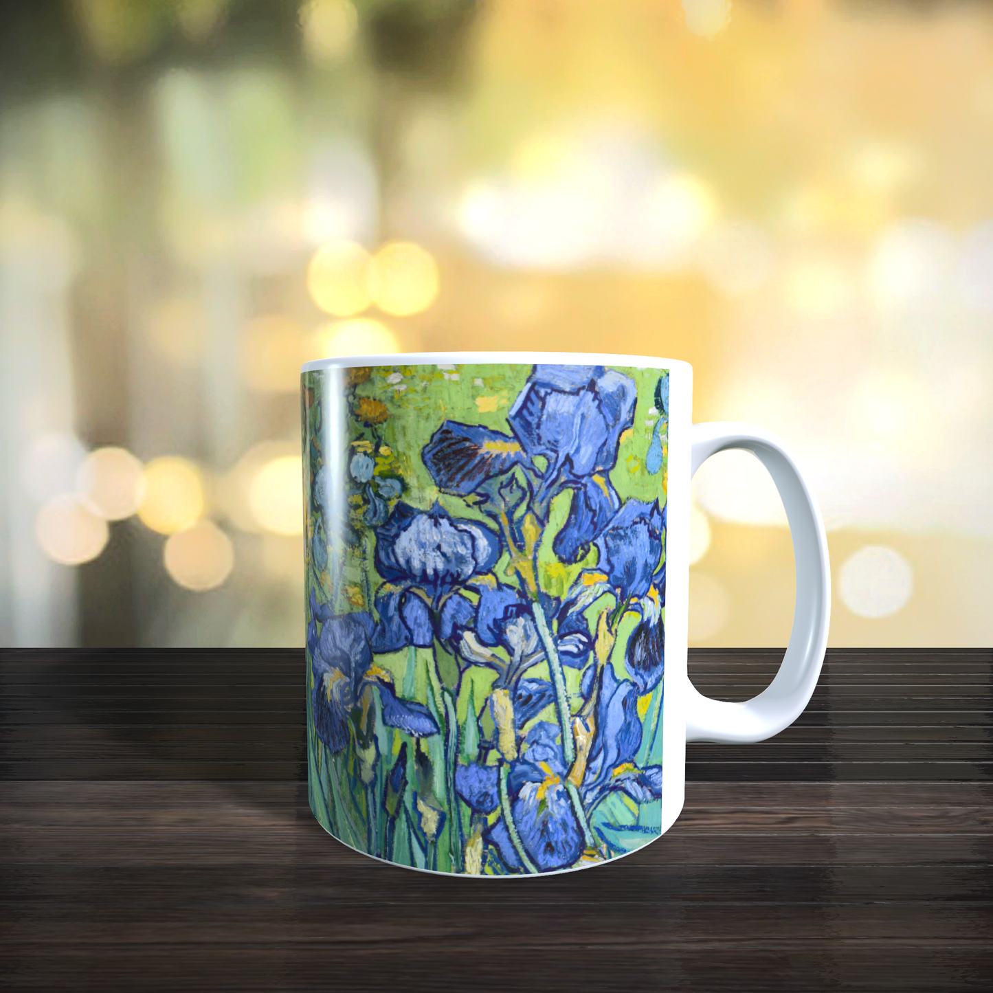 Cană ceramică „Vincent van Gogh – Iriși” – 330 ml, albă