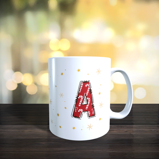 Cană personalizată cu inițială de Crăciun ”Meowy Christmas” – modele A-Z