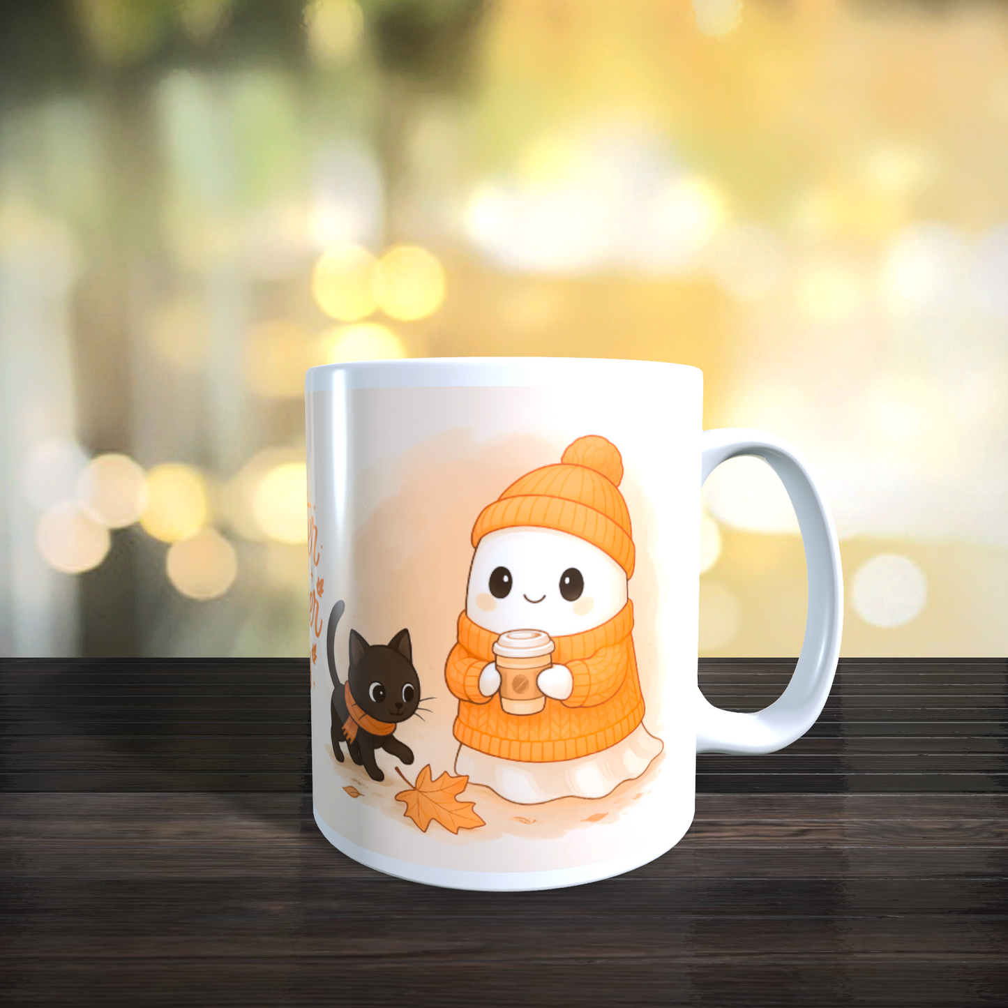 Cană ceramică personalizată „Sweater Weather Vibes” – 330 ml, albă