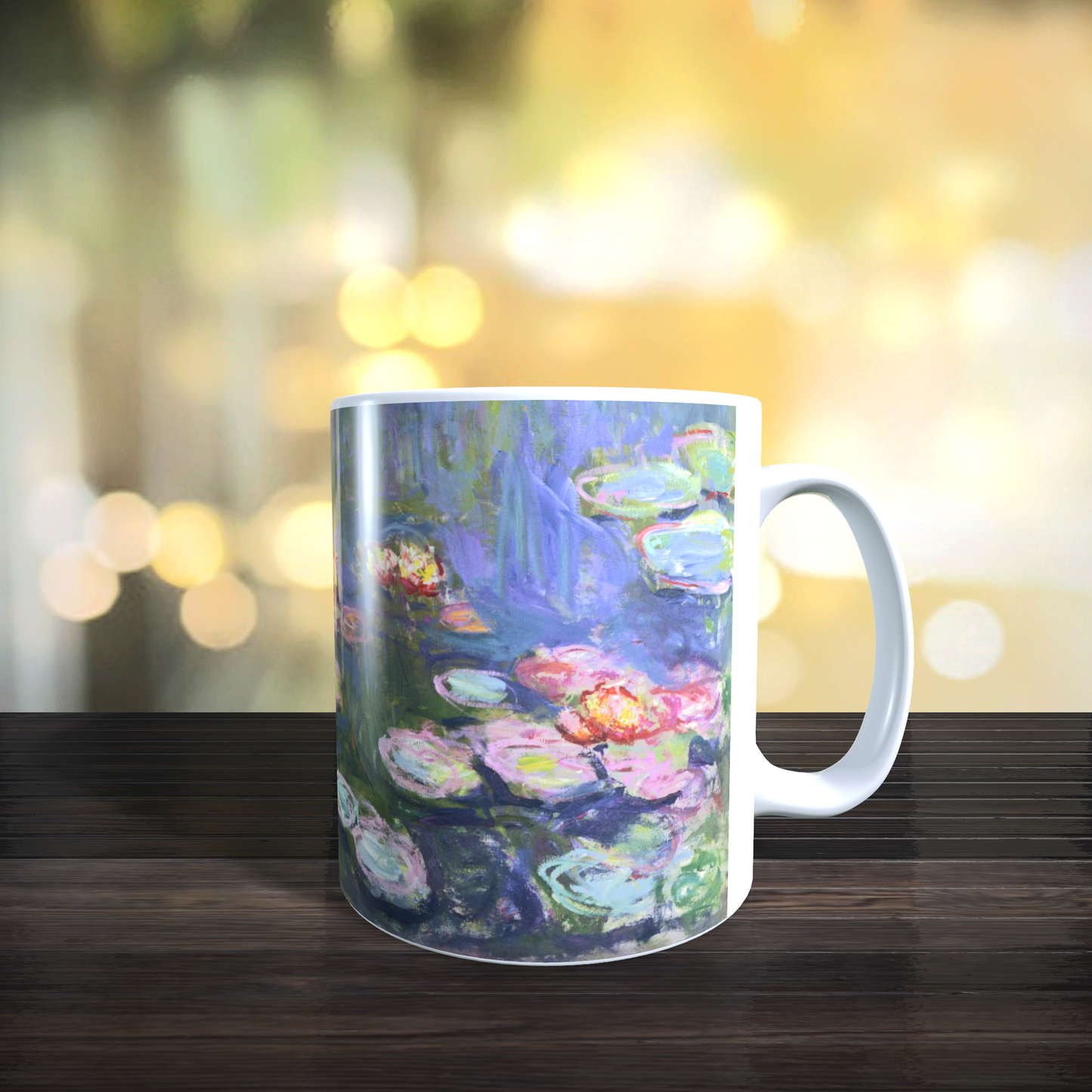 Cană ceramică „Claude Monet – Nuferi” – 330 ml, albă