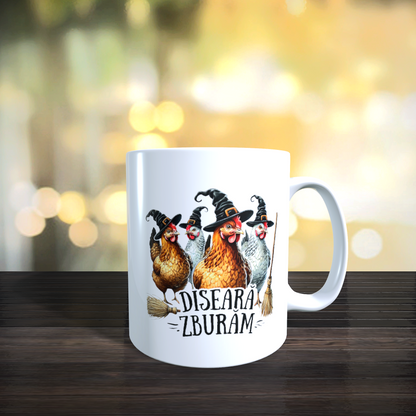 Cană ceramică personalizată „Diseară zburăm” – 330 ml, albă