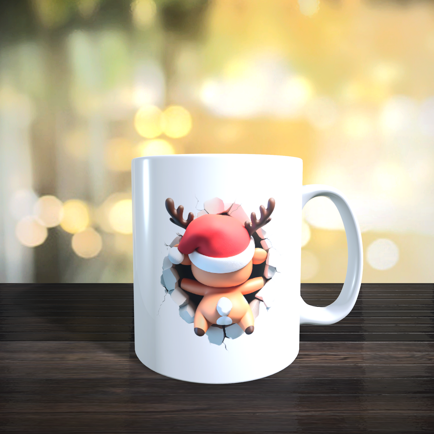Cană ceramică personalizată „Renul poznaș 3D” V1 – 330 ml, albă