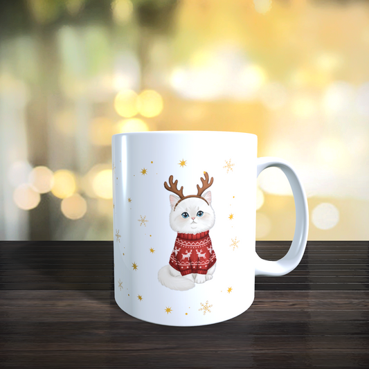 Cană ceramică personalizată „Meowy Christmas” – Pisici de Crăciun – 330 ml