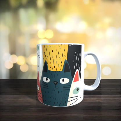 Cană ceramică personalizată „Pisici colorate – design abstract” – 330 ml, albă | MoonPrint