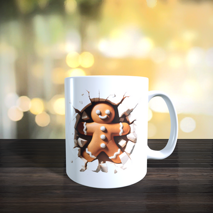 Cană ceramică personalizată „Omulețul de turtă dulce 3D” V2 – 330 ml, albă