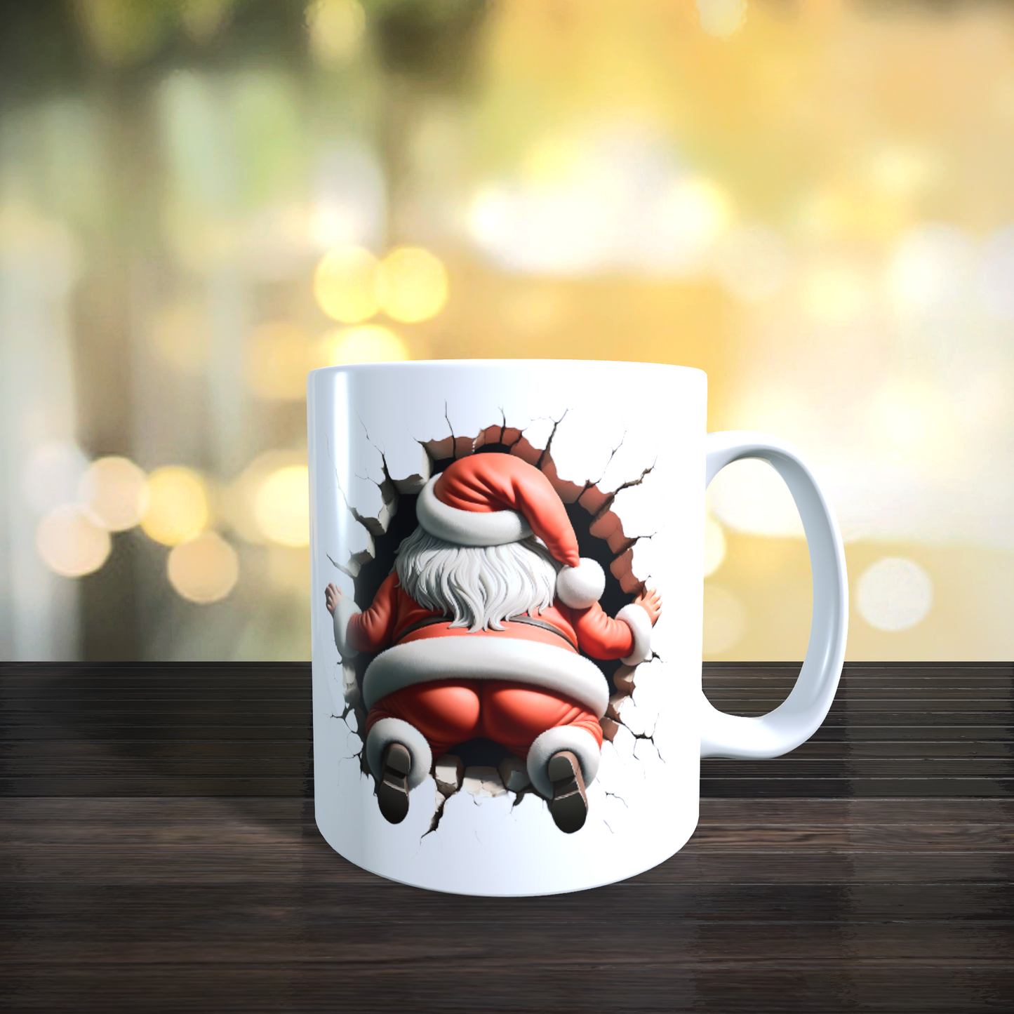 Cană ceramică personalizată „Moș Crăciun 3D” V1 – 330 ml, albă