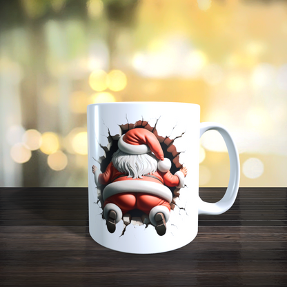 Cană ceramică personalizată „Moș Crăciun 3D” V1 – 330 ml, albă