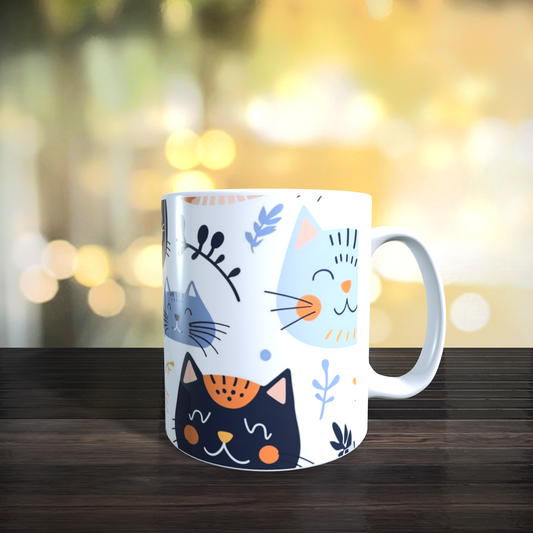 Cană ceramică personalizată „Pisici vesele pastel” – 330 ml, albă