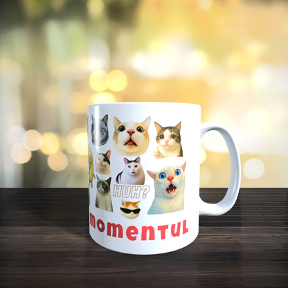 Cana Personalizata cu Pisici Meme „Trăiește pisi-momentul” – Pisici Funny, Banana Cat, Grumpy Cat, 330ml, alba