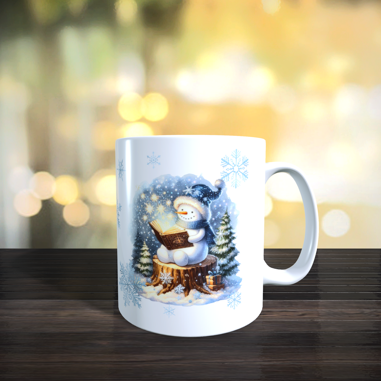 Cană ceramică personalizată „Omuletul de zăpadă și cartea magică” – 330 ml