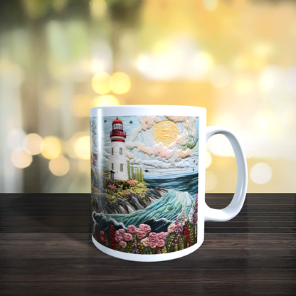 Cană ceramică personalizată „Farul de la capătul viselor” – 330 ml, albă