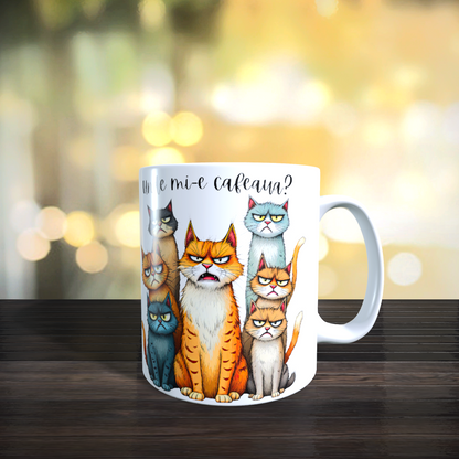 Cană ceramică personalizată „Unde mi-e cafeaua?” – 330 ml, albă