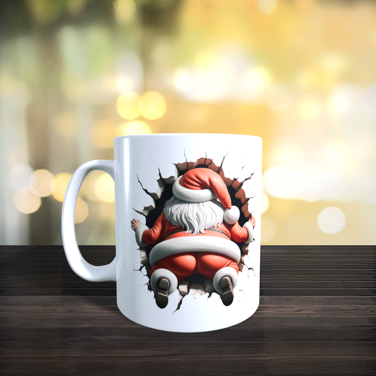 Cană ceramică personalizată „Moș Crăciun 3D” V2 – 330 ml, albă