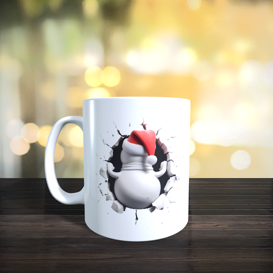 Cană ceramică personalizată „Omul de zăpadă 3D” V2 – 330 ml, albă