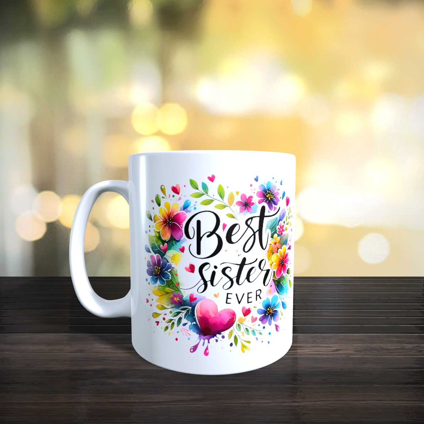 Cană ceramică personalizată „Best Sister Ever” – 330 ml, albă