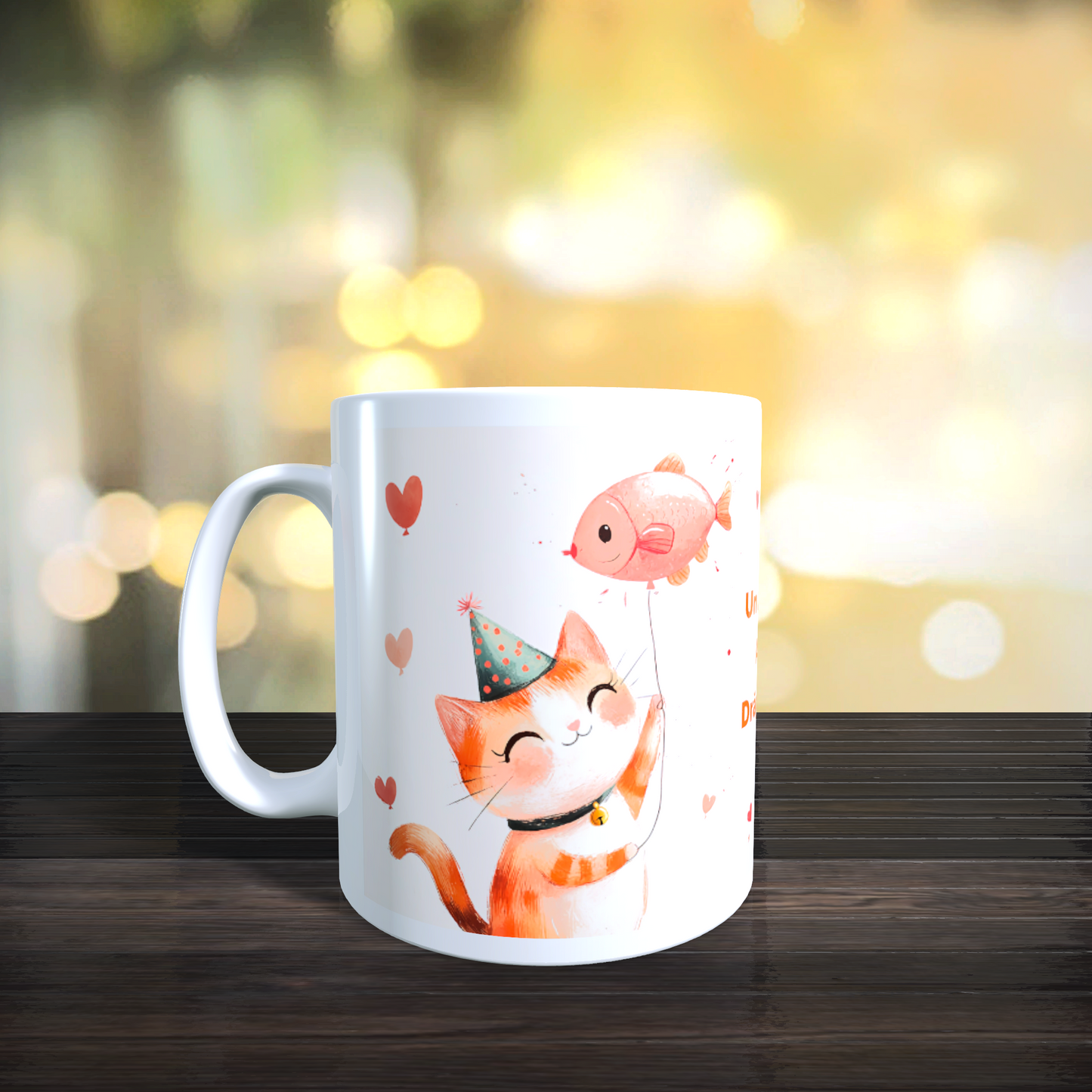 Cană ceramică personalizată aniversară cu pisicuță – „Un an în plus, aceeași drăgălășenie!” – 330 ml, albă