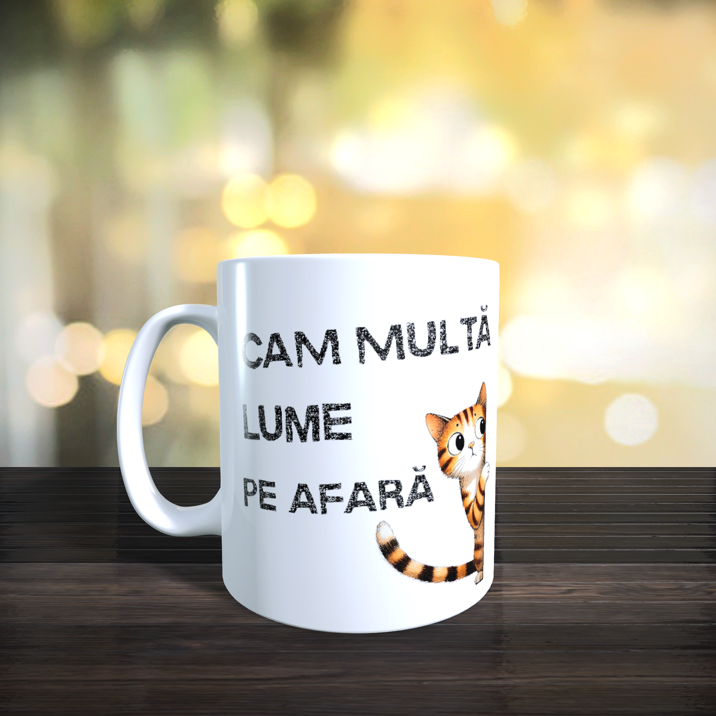 Cană ceramică personalizată „Cam multă lume pe afară” – 330 ml, albă