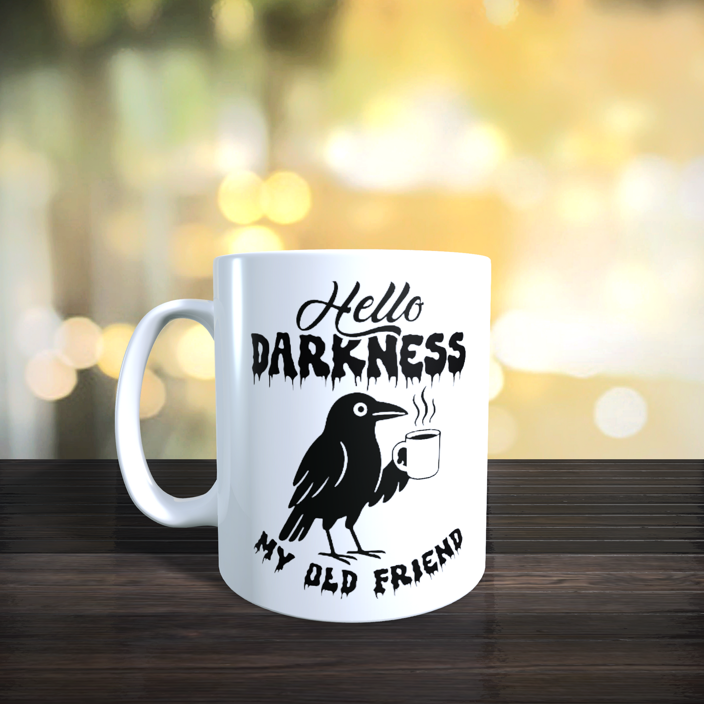Cană ceramică personalizată „Hello darkness my old friend” – 330 ml, albă