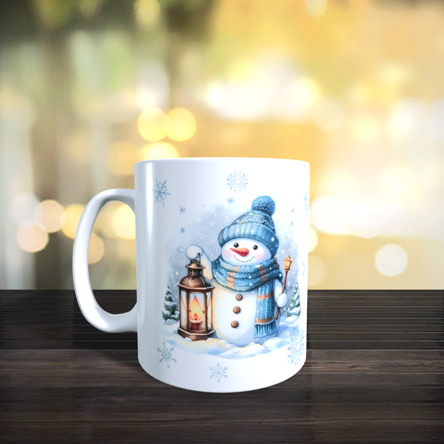 Cană ceramică personalizată „Omuletul de zăpadă și felinarul” – 330 ml