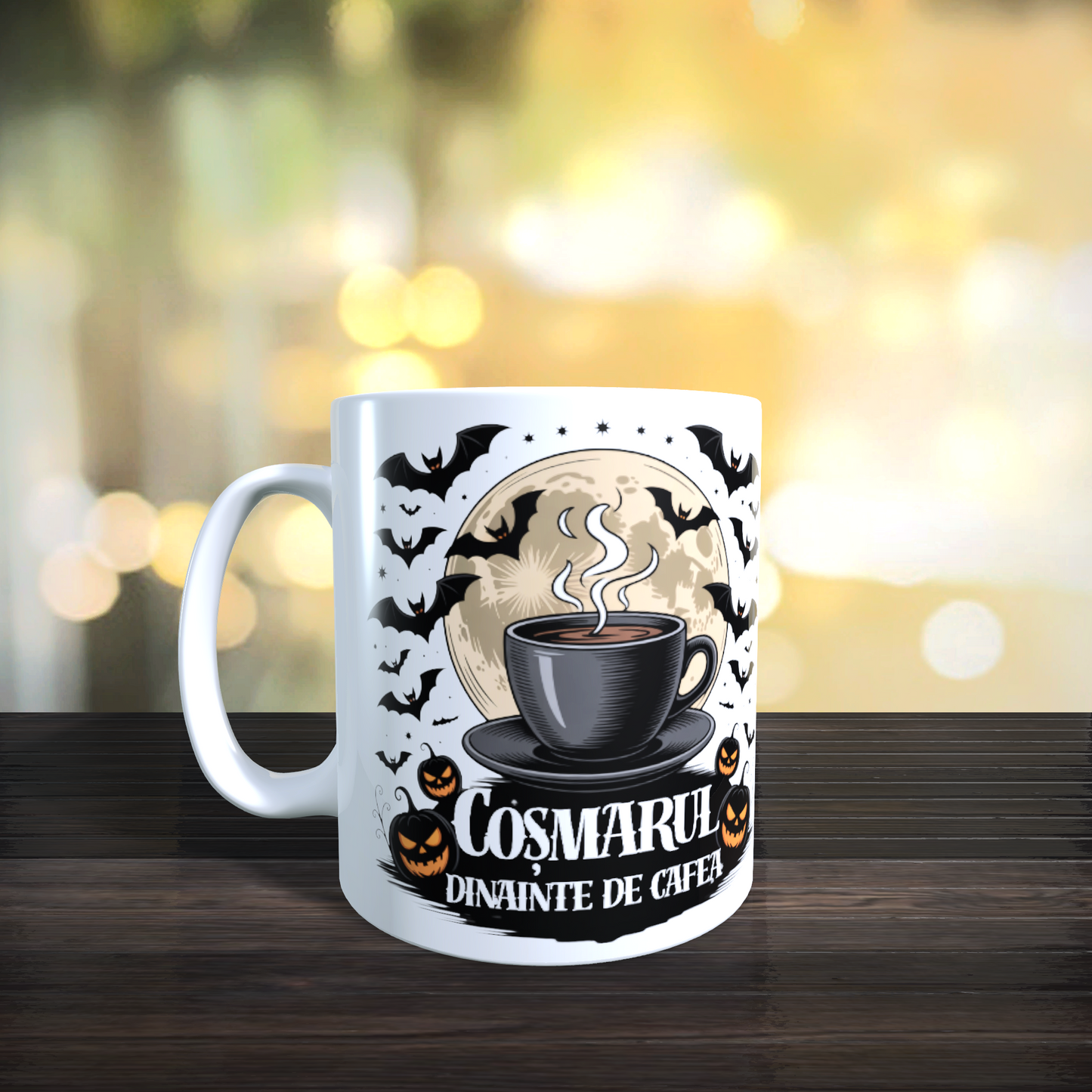Cană ceramică personalizată „Coșmarul dinainte de cafea” – 330 ml, albă