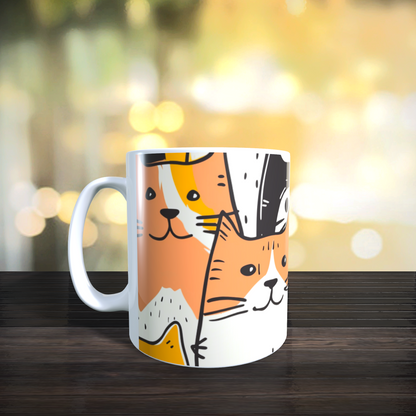 Cană ceramică personalizată „Pisici jucăușe portocalii” – 330 ml, albă