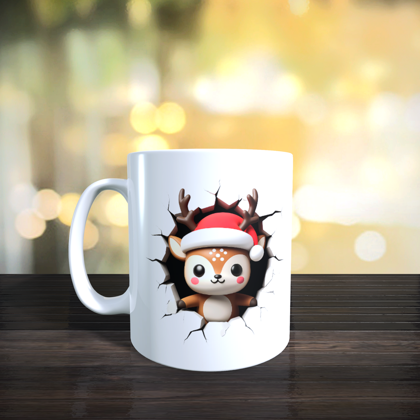 Cană ceramică personalizată „Renul poznaș 3D” V1 – 330 ml, albă
