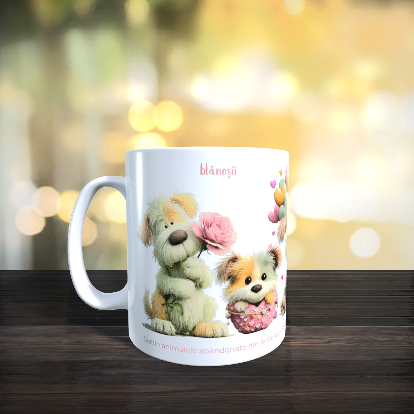 Cană caritabilă „Din inimă” – Blănoșii cu flori și inimioare