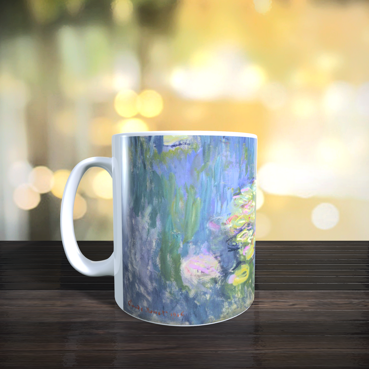 Cană ceramică „Claude Monet – Nuferi” – 330 ml, albă