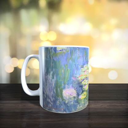 Cană ceramică „Claude Monet – Nuferi” – 330 ml, albă