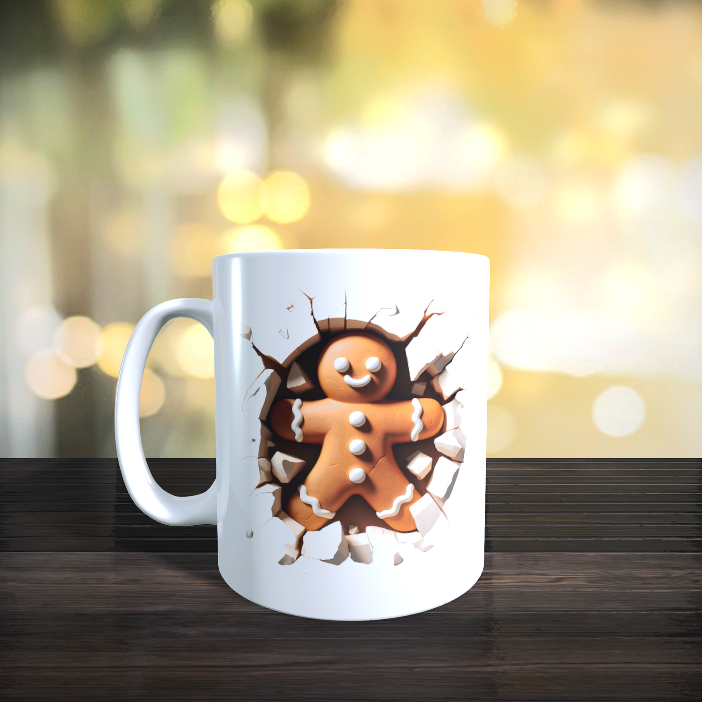 Cană ceramică personalizată „Omulețul de turtă dulce 3D” V1 – 330 ml, albă