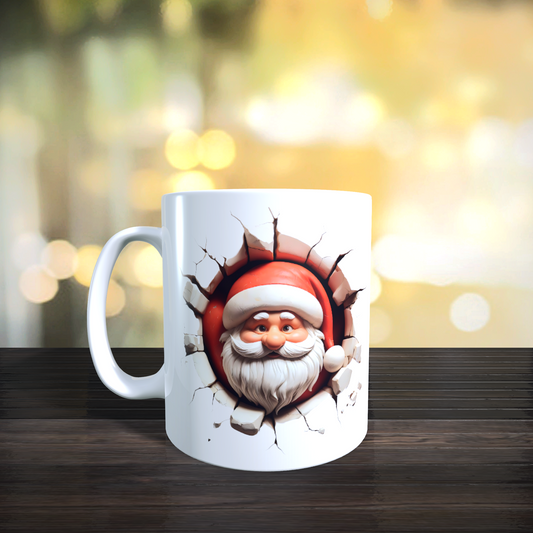 Cană ceramică personalizată „Moș Crăciun 3D” V1 – 330 ml, albă