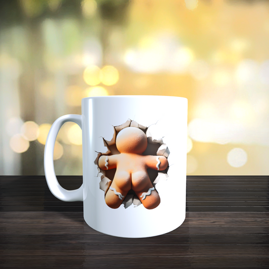 Cană ceramică personalizată „Omulețul de turtă dulce 3D” V2 – 330 ml, albă