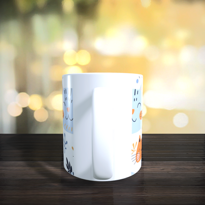 Cană ceramică personalizată „Pisici vesele pastel” – 330 ml, albă