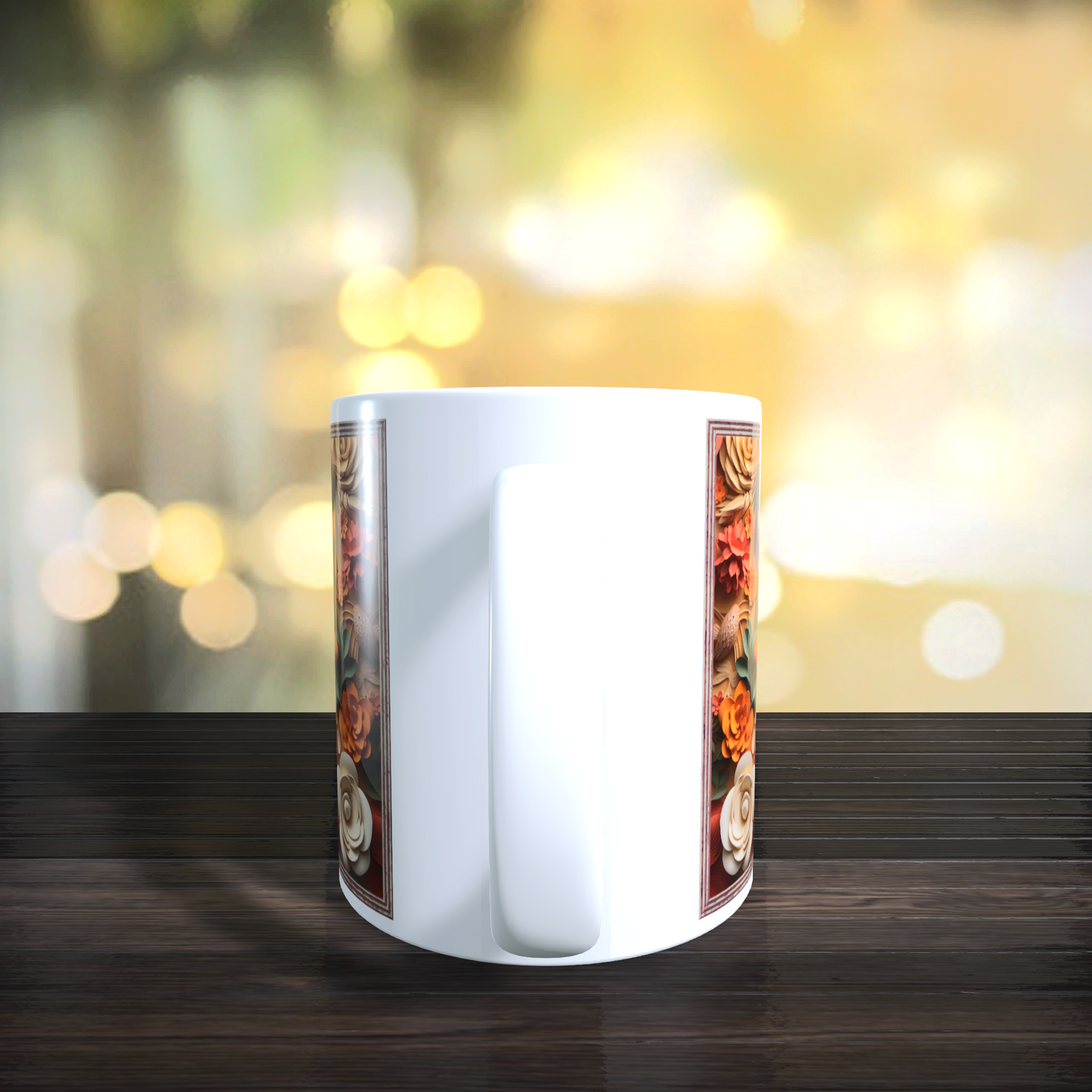 Cană ceramică personalizată „Pug printre flori în tablou” – 330 ml, albă