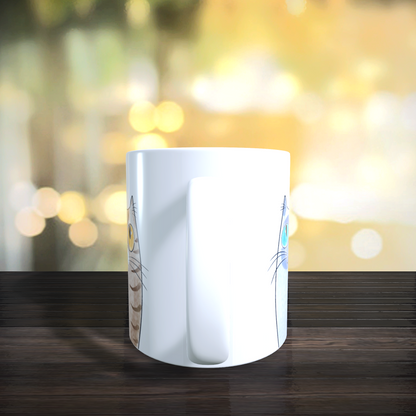 Cană ceramică personalizată „Pisici gri și portocalii – expresii haioase” – 330 ml, albă