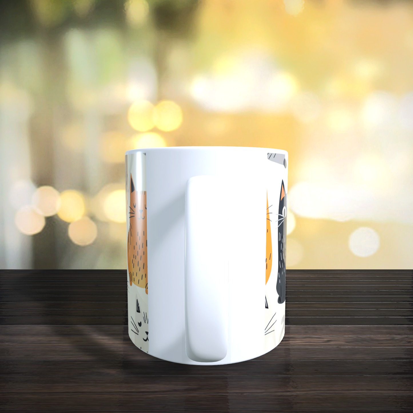 Cană ceramică personalizată „Pisici grafice alb-negru-portocaliu” – 330 ml, albă