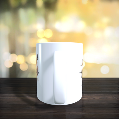 Cană ceramică personalizată „Renul poznaș 3D” V1 – 330 ml, albă