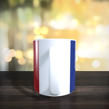 Cană personalizată „Spiritul României” – design tricolor puternic, 330 ml, albă