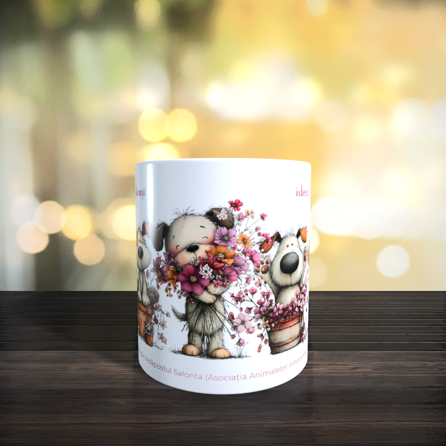 Cană caritabilă „Iubesc necondiționat” – Blănoșii florali