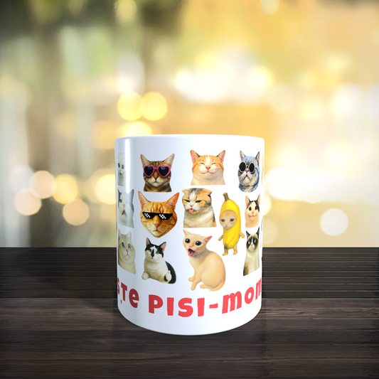 Cana Personalizata cu Pisici Meme „Trăiește pisi-momentul” – Pisici Funny, Banana Cat, Grumpy Cat, 330ml, alba