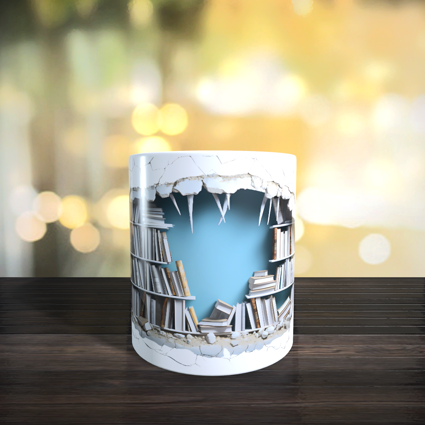 Cană ceramică personalizată „Haosul din bibliotecă” – 330 ml, albă