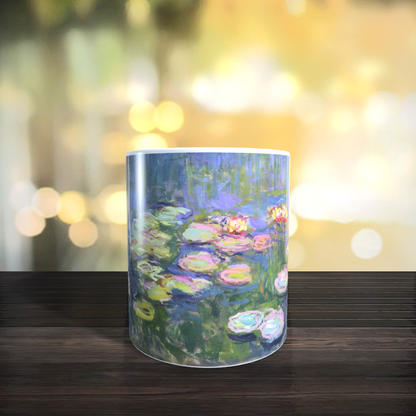 Cană ceramică „Claude Monet – Nuferi” – 330 ml, albă